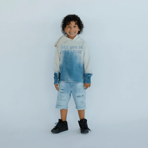 JORDAN CRAIG Kids York Cropped Pullover Hoodie-CREAM/BLUE